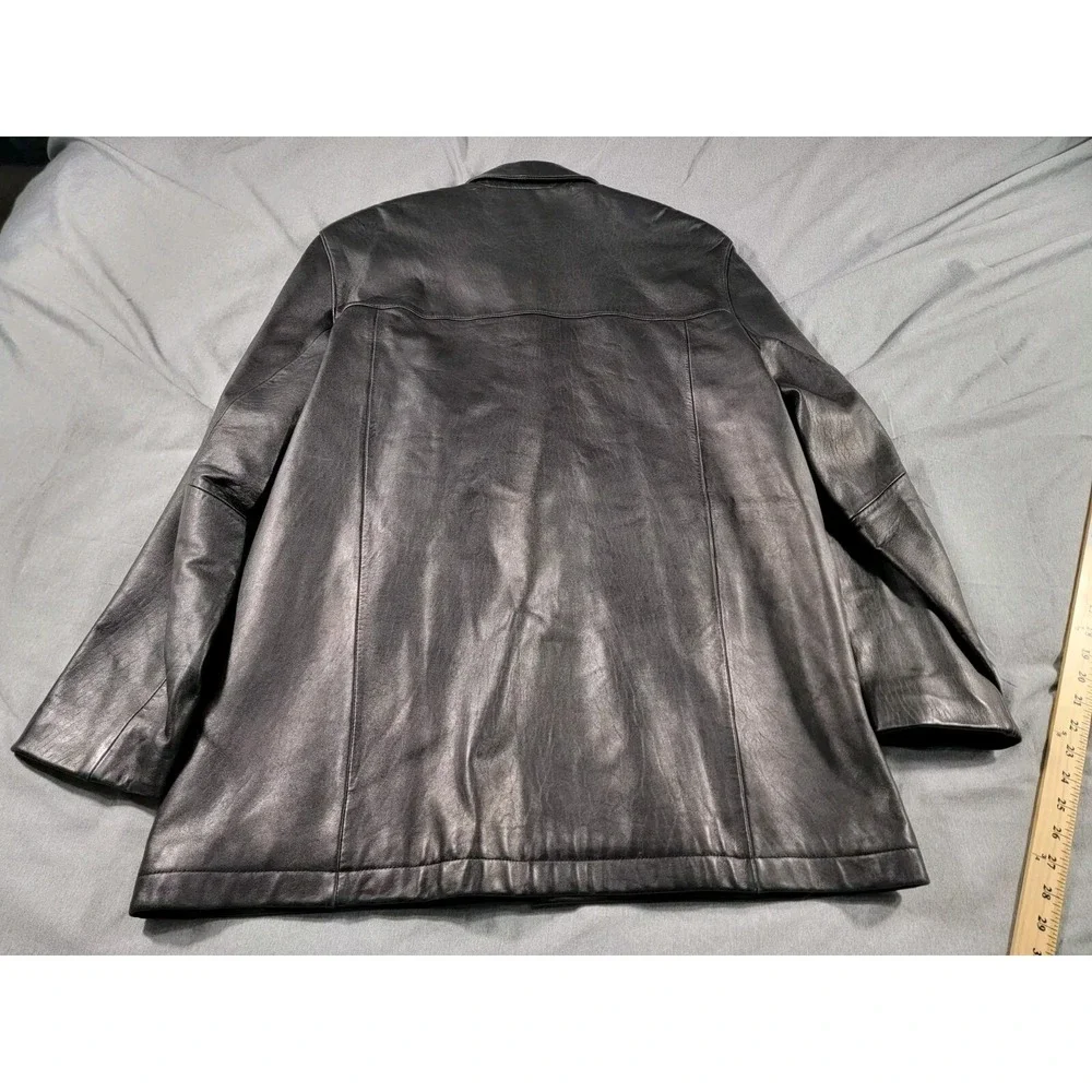 J. Park Collection Men's Large Black Soft Lambskin Leather Full‎ Zip and Button